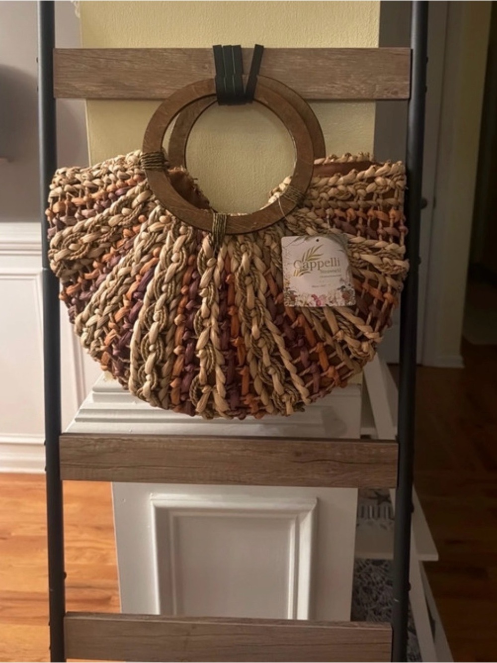 Capelli of New York Brown & Tan Braided Straw Circle-Handle Tote